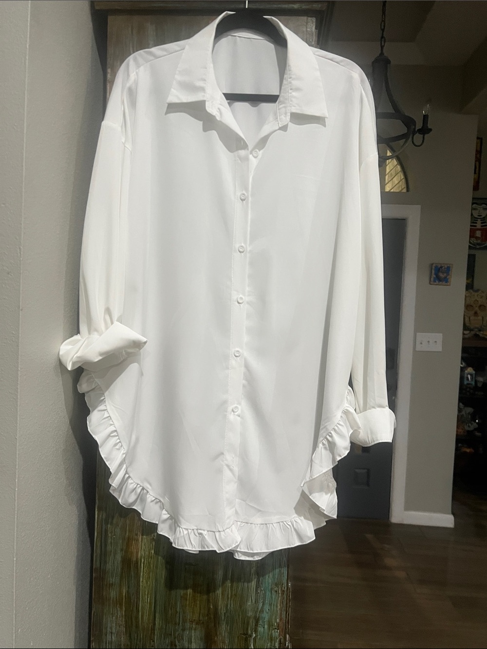 Source Unknown White Ruffle-Hem Mini Dress